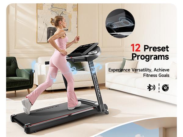 RHYTHM FUN 8 MPH Foldable Treadmill with Incline 300 lbs Capacity Running Machine 12 Pre-Installed Programs LED Display & App Control Multifunctional Walking Pad Multifunctional Workout Station  Home Fitness Equipment exercise equipment