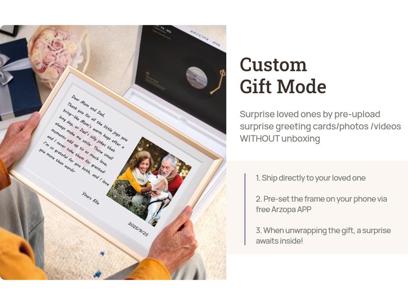 ARZOPA 14.0" Gold Digital Photo Frame Free Unlimited Cloud Storage Touch Screen Auto-Rotate 120s Video Slideshow for Family Friends Couples Nostalgic Memories Display Decor