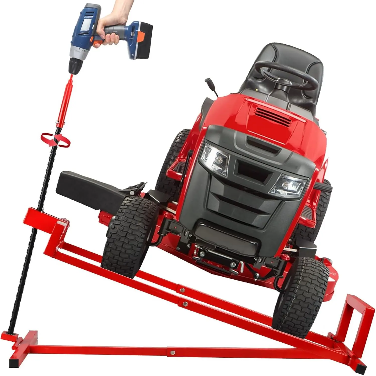 Riding Lawn Mower Lift Jack, Lifting Platform 880 Lbs Weight Capacity Telescopic Maintenance Jack for Lawn Mowers and Garden Tractors with Manual Handle & Power Tool Extension Handle,