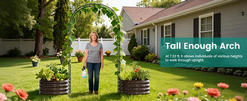 Lilypelle Galvanized Raised Garden Bed Set – 2-in-1 or 3-in-1 Planter Boxes with 71" or 87" Trellis for Climbing Plants, Outdoor Gardening Raised Beds with Climbing Net for Fruits, Vegetables, Flower