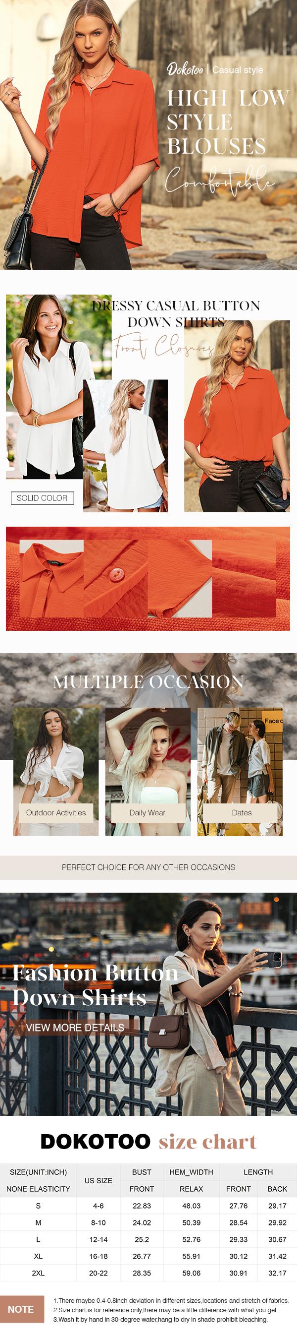 Dokotoo White Women's Tops Dressy Casual V Neck Button Down Shirts Solid Short Sleeve Blouses Oversized Fit Batwing Collared Baggy Minimalist Style