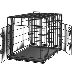 Costoffs 36″ Metal Dog Crate for Medium Dogs with Divider, 2 Doors, and Removable Tray – Foldable Wire Kennel in Black
