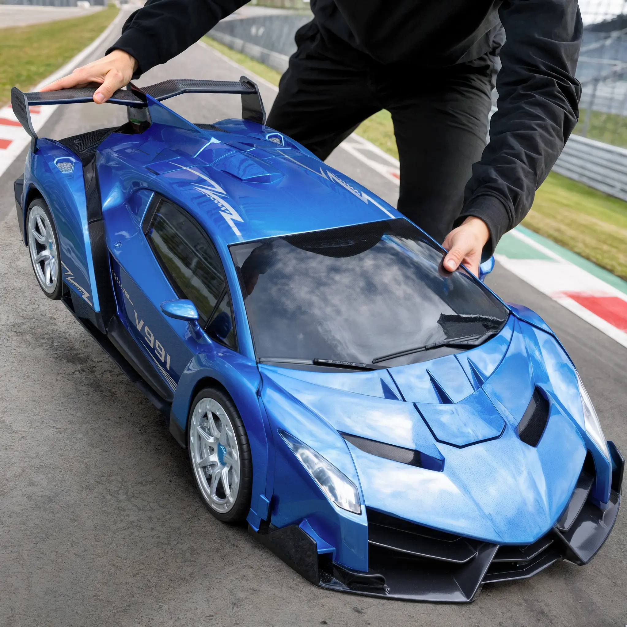 Veeniix V991 Deformable Remote Control Car - 1:10 Large Size (11.8x13.8x15.2in), 2 Rechargeable Batteries (Includes Cells), 70Min Runtime, 2.4GHz Gesture Sensing, 1-Key Deformation, Automatic Demos, Boy Gifts for 4-6 Years (Blue)