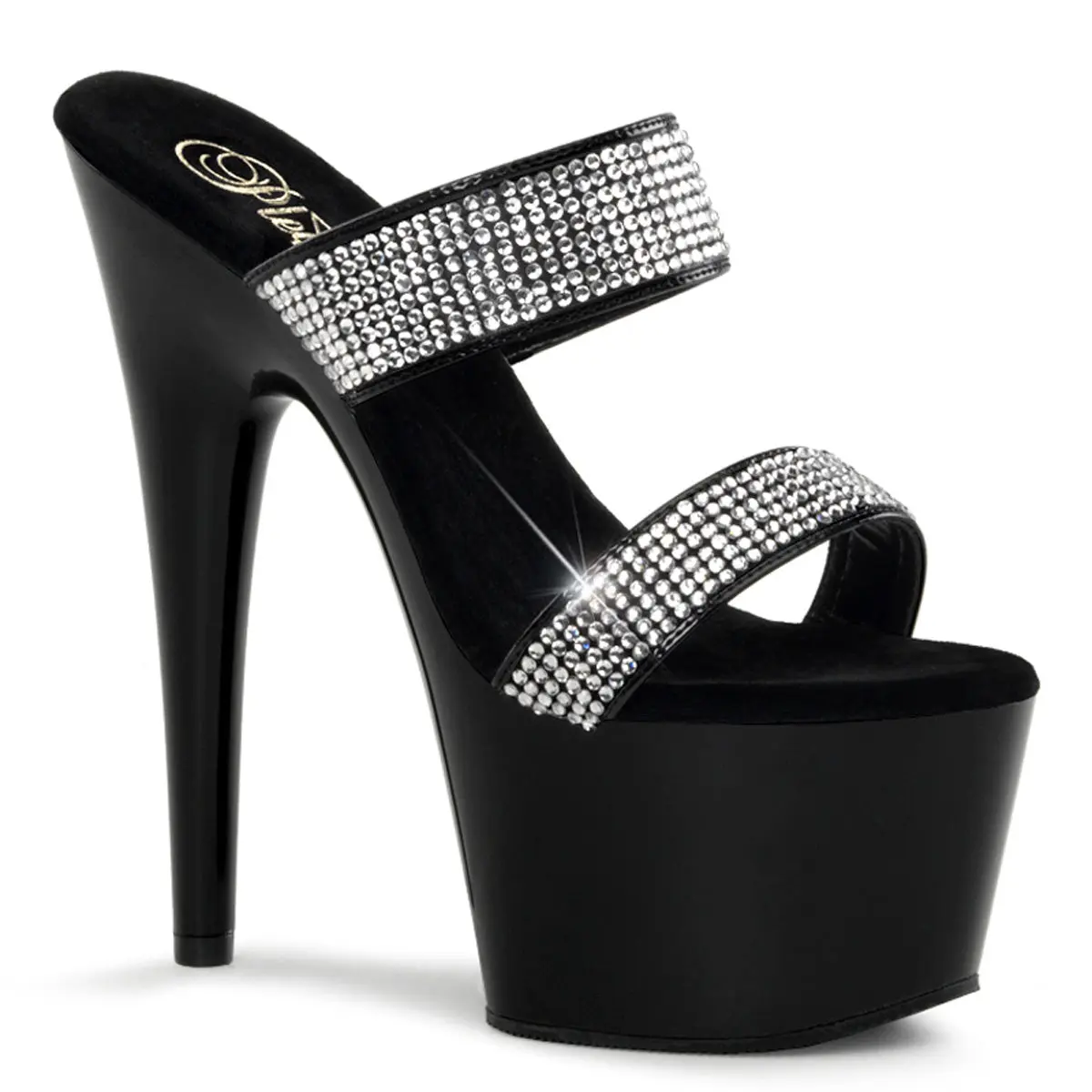 Pleaser Adore-702-2 Platform Heels for Women, Sparkly Rhinestone Slip On Slides with a 7" Stiletto and 2.75" Chunky Platform