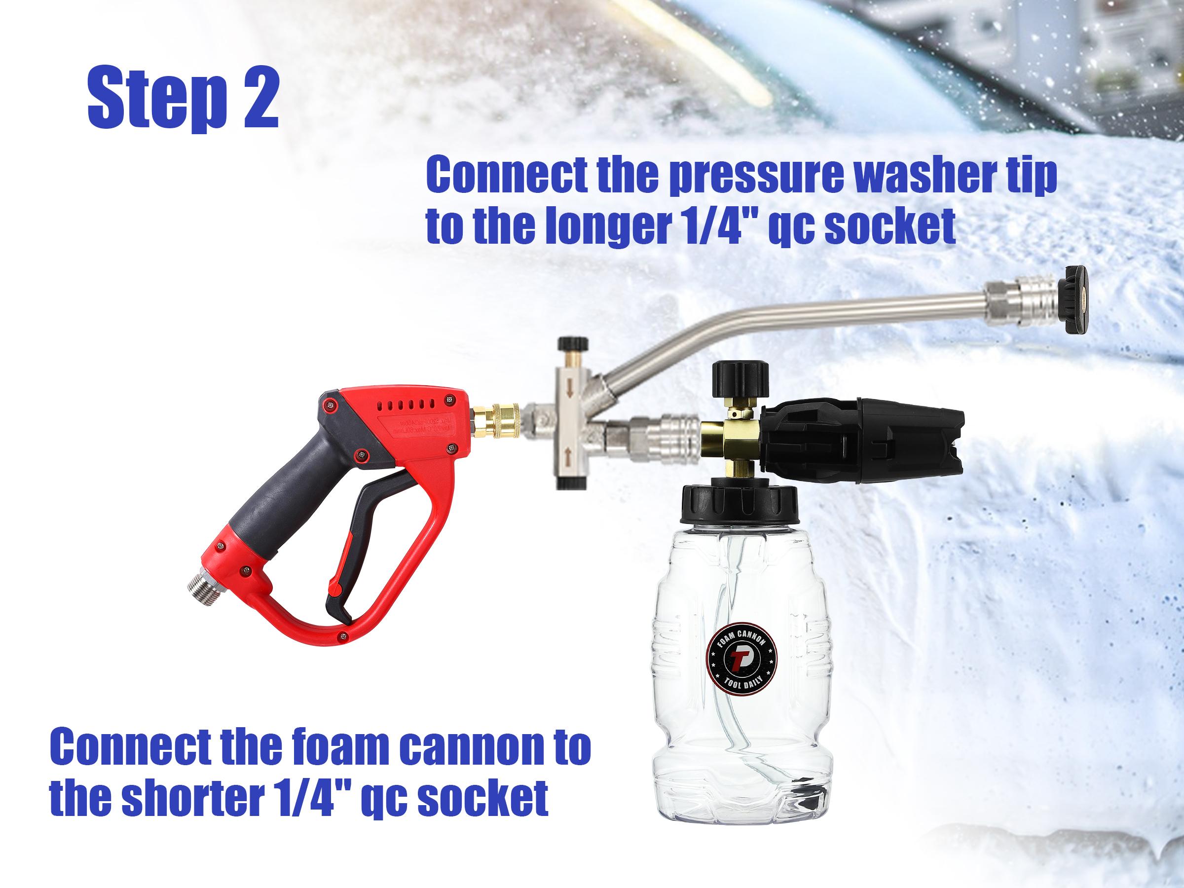 Tool Daily Pressure Washer Foam Cannon with Dual Connector Accessory, Double Tip Attachment for Soap Cannon, 5 Power Washer Nozzle Tips, 1/4” Quick Connect Tool Daily Pressure Washer Foam Cannon with Dual Connector Accessory, Double Tip Attachment for Soap Cannon, 5 Power Washer Nozzle Tips, 1/4” Quick Connect