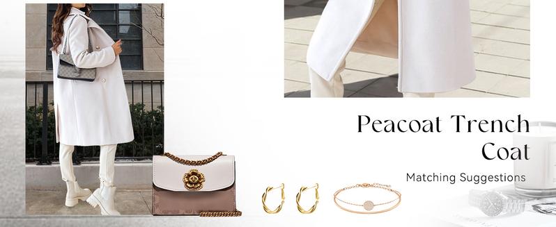 Ebossy Women's Basic Minimalist Chic White Winter Jacket Fitted Double-Breasted Wool Blend Warm Long Trench Coat Outerwear with Gold Buttons and 2 Hand Pockets for Elegant Office Wear Womenswear Tops