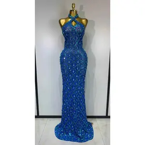 Kate Sparkly Rhinestone Backless Mesh Long Dress