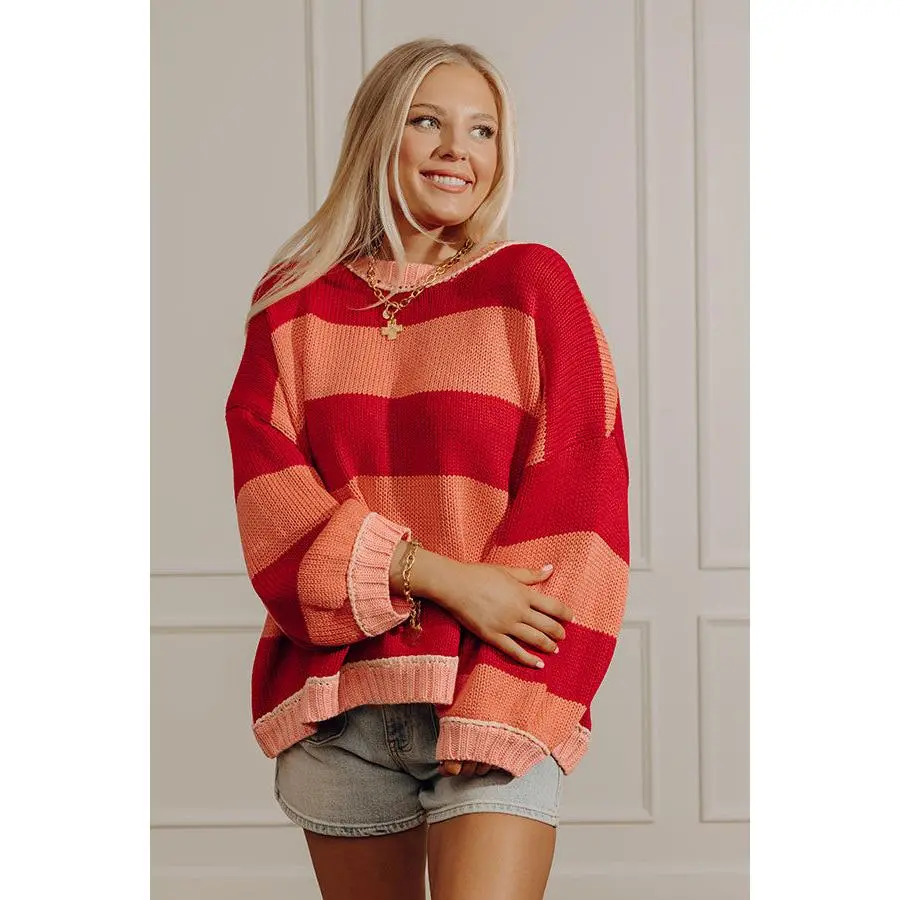 Coastal Ease Knit Sweater in Coral Pink