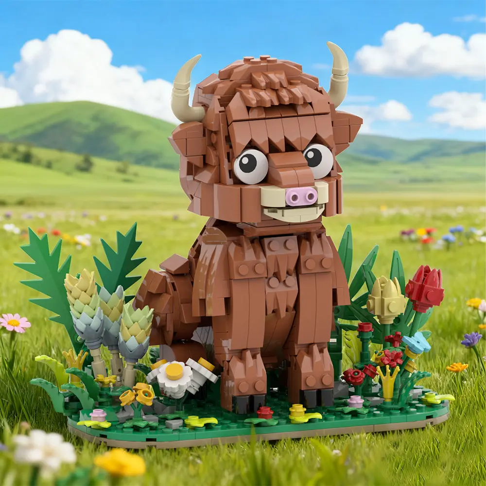 Highland cow building set, farm animal brick model set, suitable for children and adults, DIY Scottish cow construction toy, STEM education, hands-on fun for boys and girls, perfect birthday, holiday, or home display gift