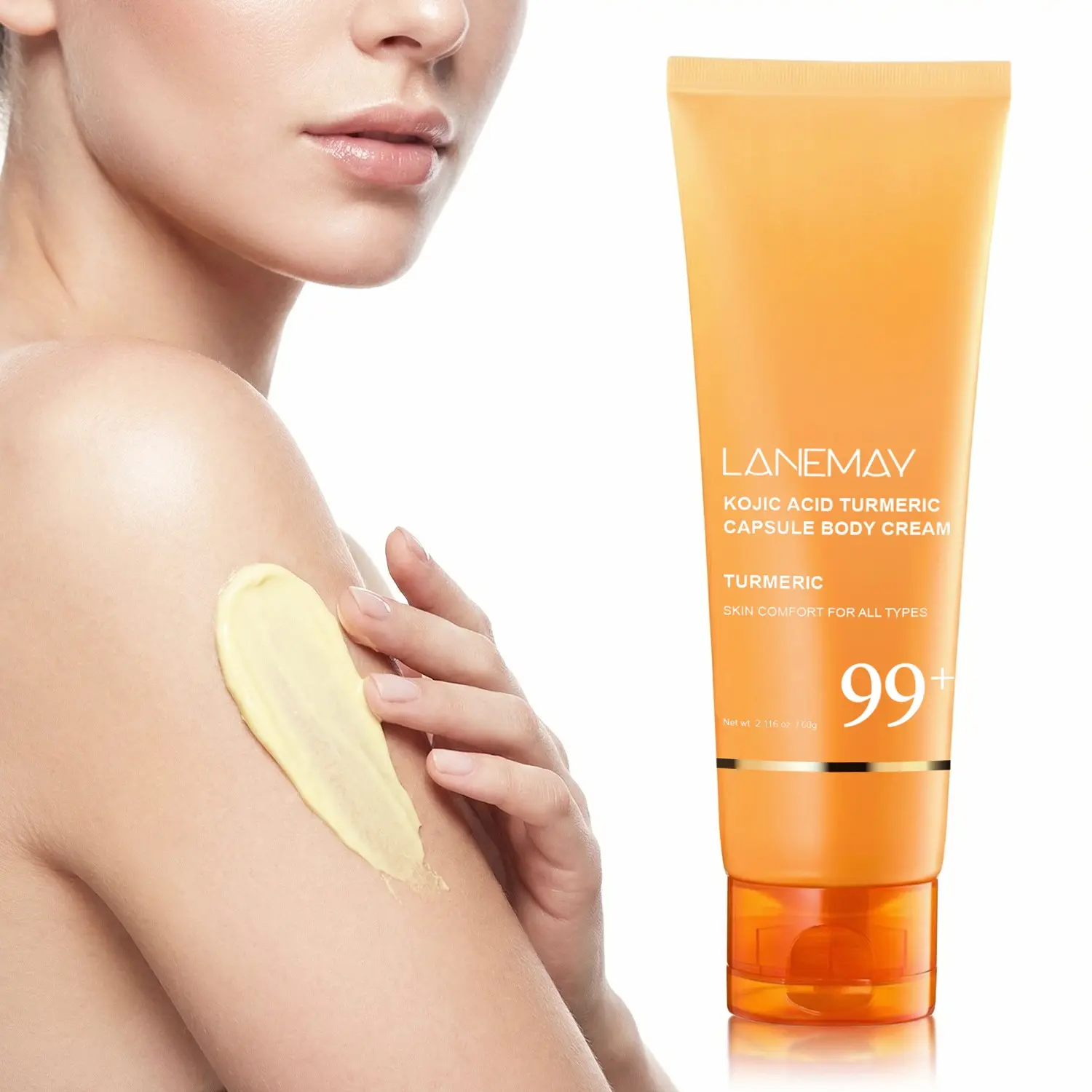 LANEMAY Kojic Acid & Turmeric Capsule Body Lotion 60g, Brightening Lotion, Kojic Acid + Turmeric + Ceramide Complex, Improves dark spots and uneven skin tone, Moisturizing, Deeply moisturizes with 7 hyaluronic acid, Gentle for sensitive skin