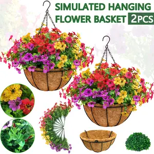 UV Resistant Hanging Flower Baskets 2 Pcs with 24 Daisies & Eucalyptus for Outdoor Porch Patio Balcony Yard Decor