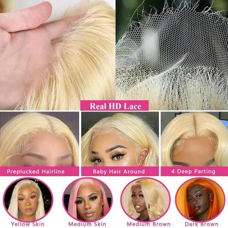 613 Blonde Lace Frontal Wig 13x6 HD Transparent Human Hair Wig For Women Can Be Dyed Pre Plucked With Natural Hairline Colored Wig