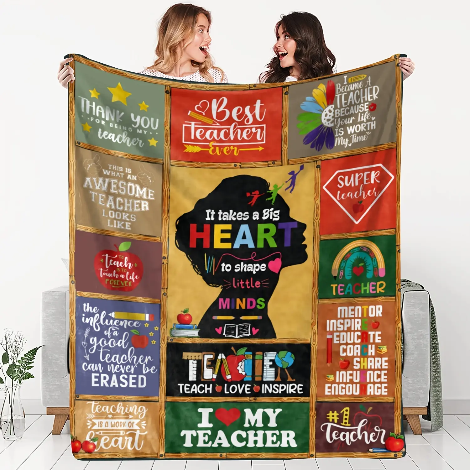 Vintage Anti-Pill Polyester Fleece Flannel Throw Blanket - Cozy, Soft, Warm, Durable All-Season Home Decor for Couch & Bed - Machine Washable Teacher Appreciation Gift