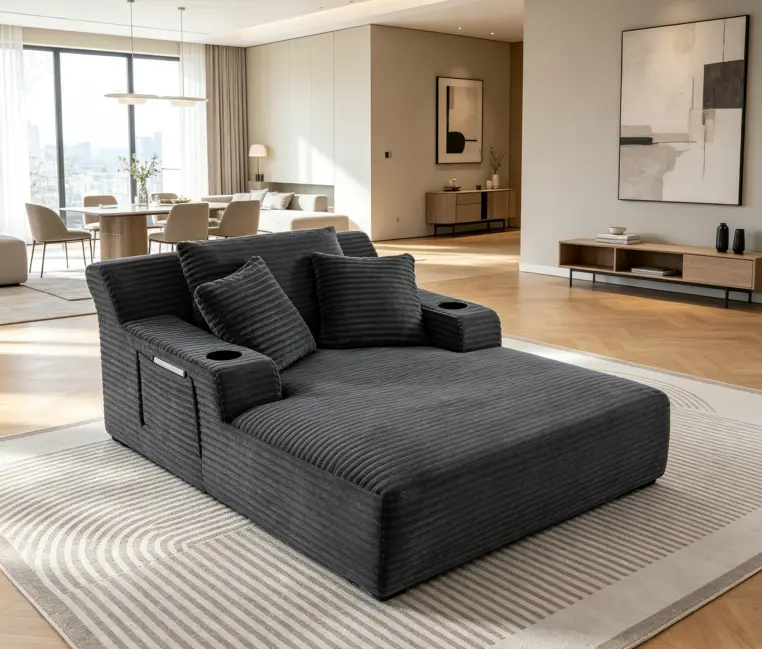 Oversized Corduroy Upholstered Indoor Chaise Lounge Chair - Modern No-Assembly Comfy Sleeper for Living Room, Office