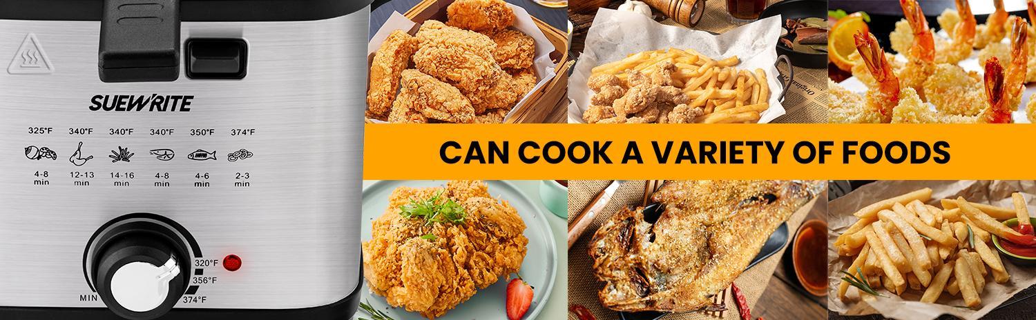 SUSTEAS Fryer 1500 Watt with Temperature Control, Fast Heat-Up Removable Lid, 5.2QT Non-Stick Inner Pot & Basket for Easy Cleaning Cooker Kitchen Appliances Electric Frying Pan