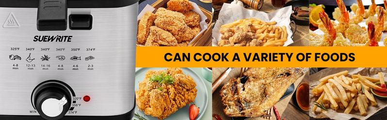 SUSTEAS Fryer 1500 Watt with Temperature Control, Fast Heat-Up Removable Lid, 4 Liter Non-Stick Inner Pot & Basket for Easy Cleaning Cooker Kitchen Appliances Electric Frying Pan