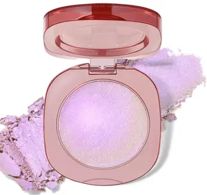 Holographic Duochrome Pink Blue Eyeshadow&Highlighter Palette Makeup, Color Shift Glitter Iridescent Cream Highlighter, Smooth Long Lasting Sparkling Facial Illuminator Palette Mermaid Makeup