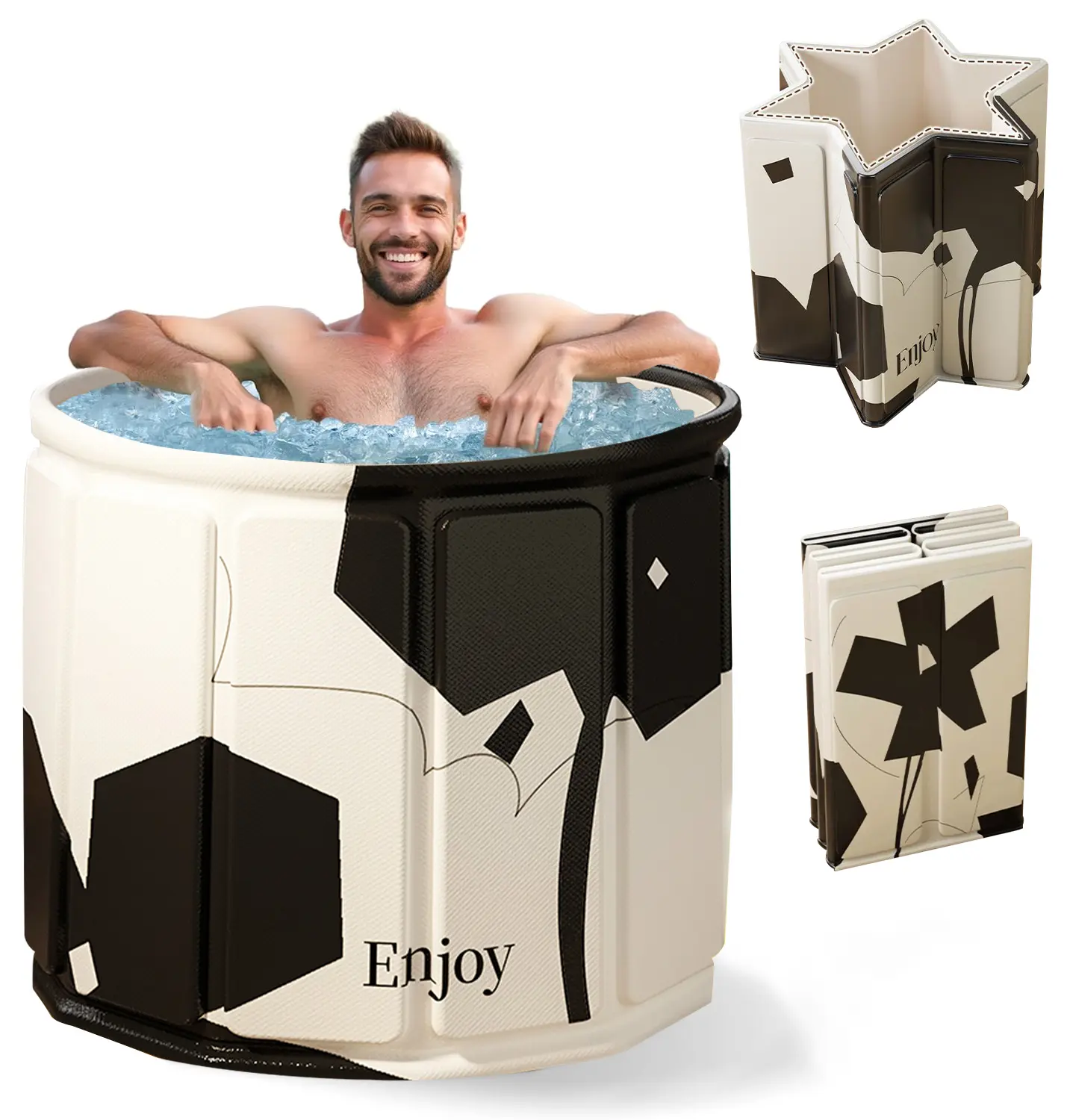 Adult Round Colorblock Collapsible Portable Bathtub - 2-in-1 Hot & Cold Plunge, 105-Gal Large Capacity 6-Layer Insulated Soaking Tub, Tool-Free Setup, Opens Fast for Quick Spa Moment, Space-Saving for Travel & Dorms