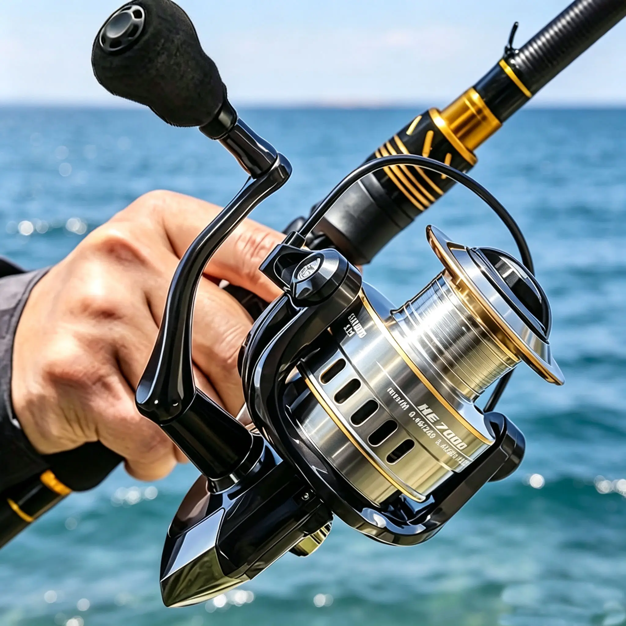HUAPUDA HE6000-7000 Spinning Reel (1pc) - High Polish Metal Chamfered Spool, CNC Rocker Arm, 5.2:1 Gear Ratio, Smooth Casting, Sensitive, Line-Friendly, Fresh/Salt Water Use, Gift for Fisherman, Fishing Accessories, Saltwater Casting Reel
