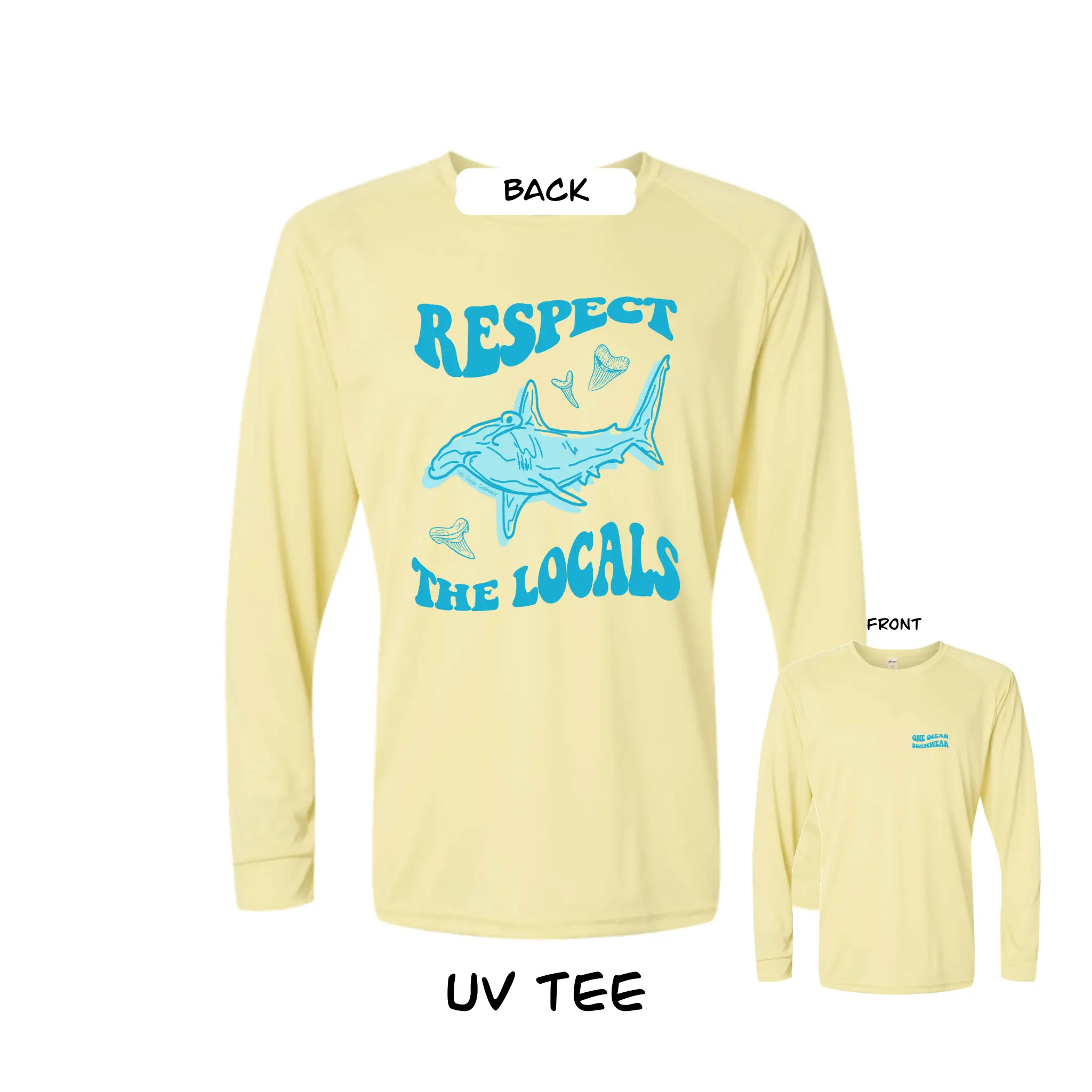 Women's M Size Lightweight Breathable Fabric Casual Boat Neck "Respect The Locals" Pale Yellow UV T-Shirt, Women's Top for Day Wear