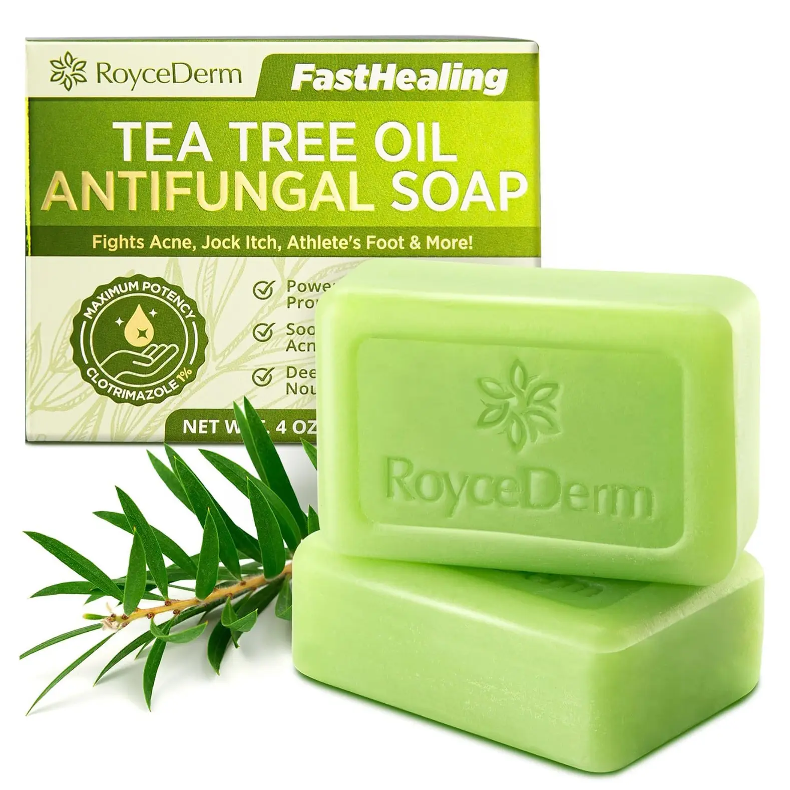 Roycederm Tea Tree Essential Oil Cleansing Bar - Antibacterial Body Wash, Antifungal Facial Cleanser for Acne, Essential Oil Soap for All Skin Types