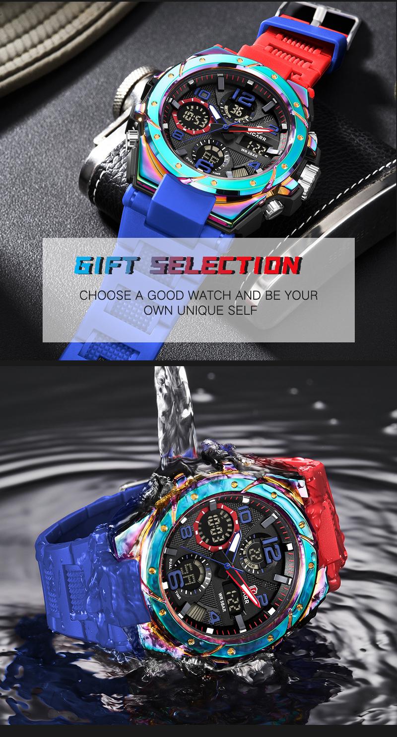 LICARR Men's Quartz Digital Watches Waterproof Alarm Luminous LICARR Men's Quartz Digital Watches Waterproof Alarm Luminous