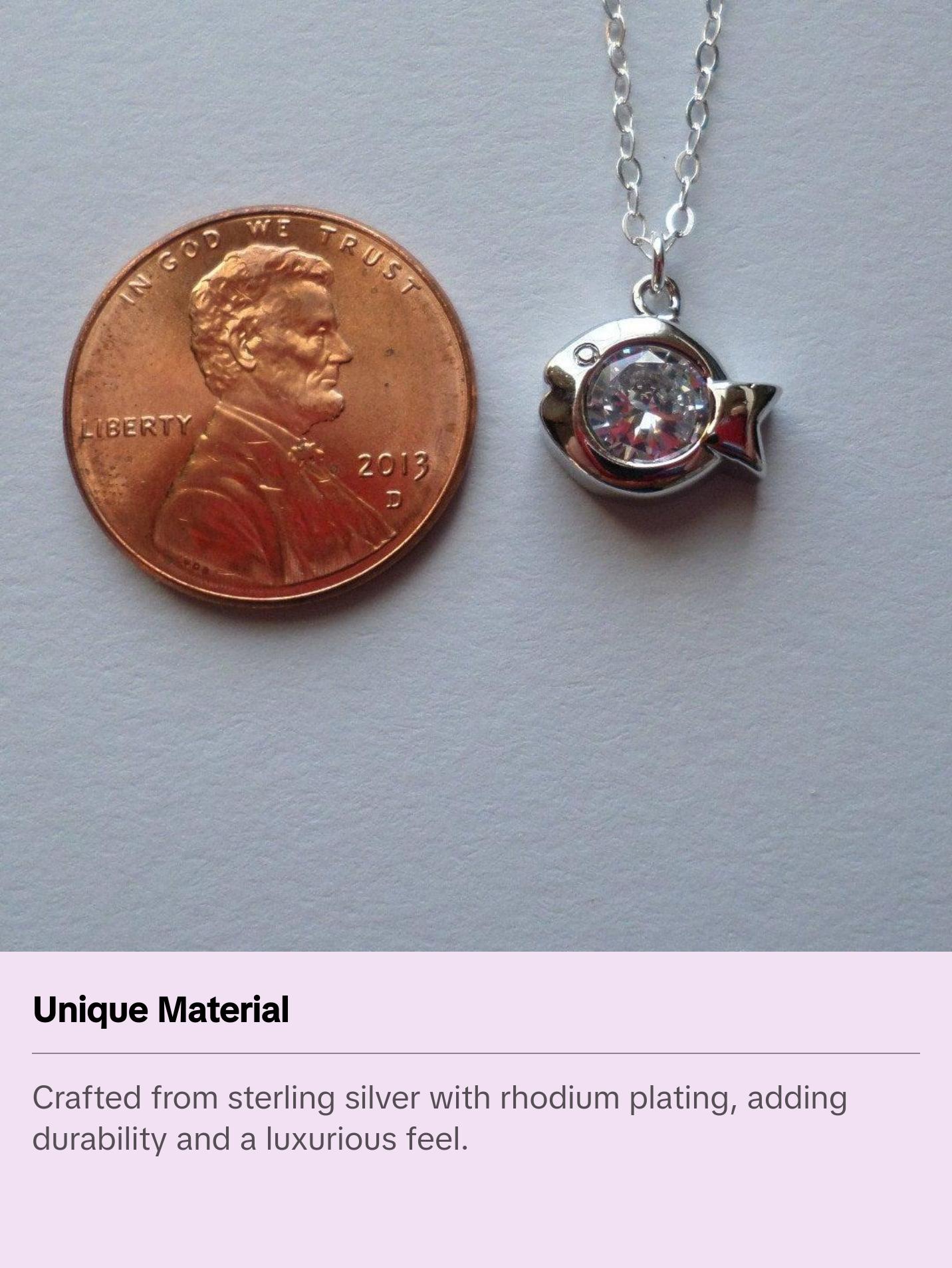 Sterling Silver and Rhodium Plated Fish Necklace - Tiny Silver 3d Fish with Cubic Necklace, Geometric Necklace, Christmas Gift