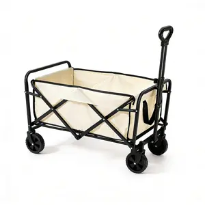 Camping cart, foldable outdoor pushcart, picnic wagon, portable camp trailer, pull rod, multi-functional camping stall cart