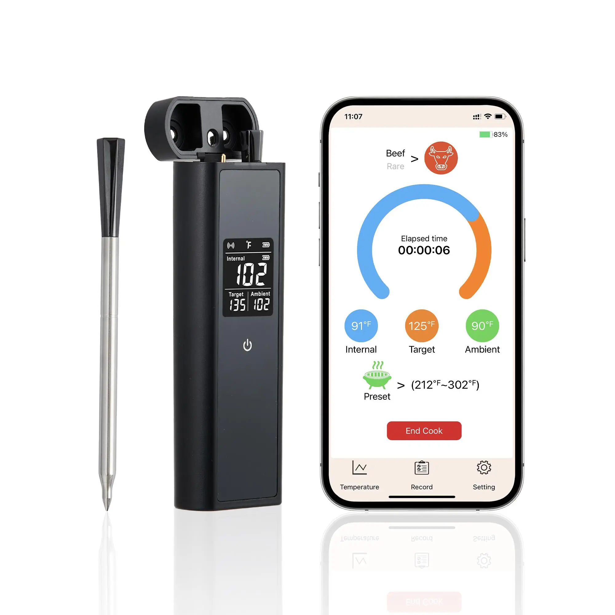 wireless Wireless Meat Thermometer for Grilling – Long-Range Probe, Dual Sensors, Standalone Display Base, Ideal for BBQ, Ovens, Smokers, Digital Cooking Probe – Single Needle Box 100 Pieces/Box wireless Wireless Meat Thermometer for Grilling