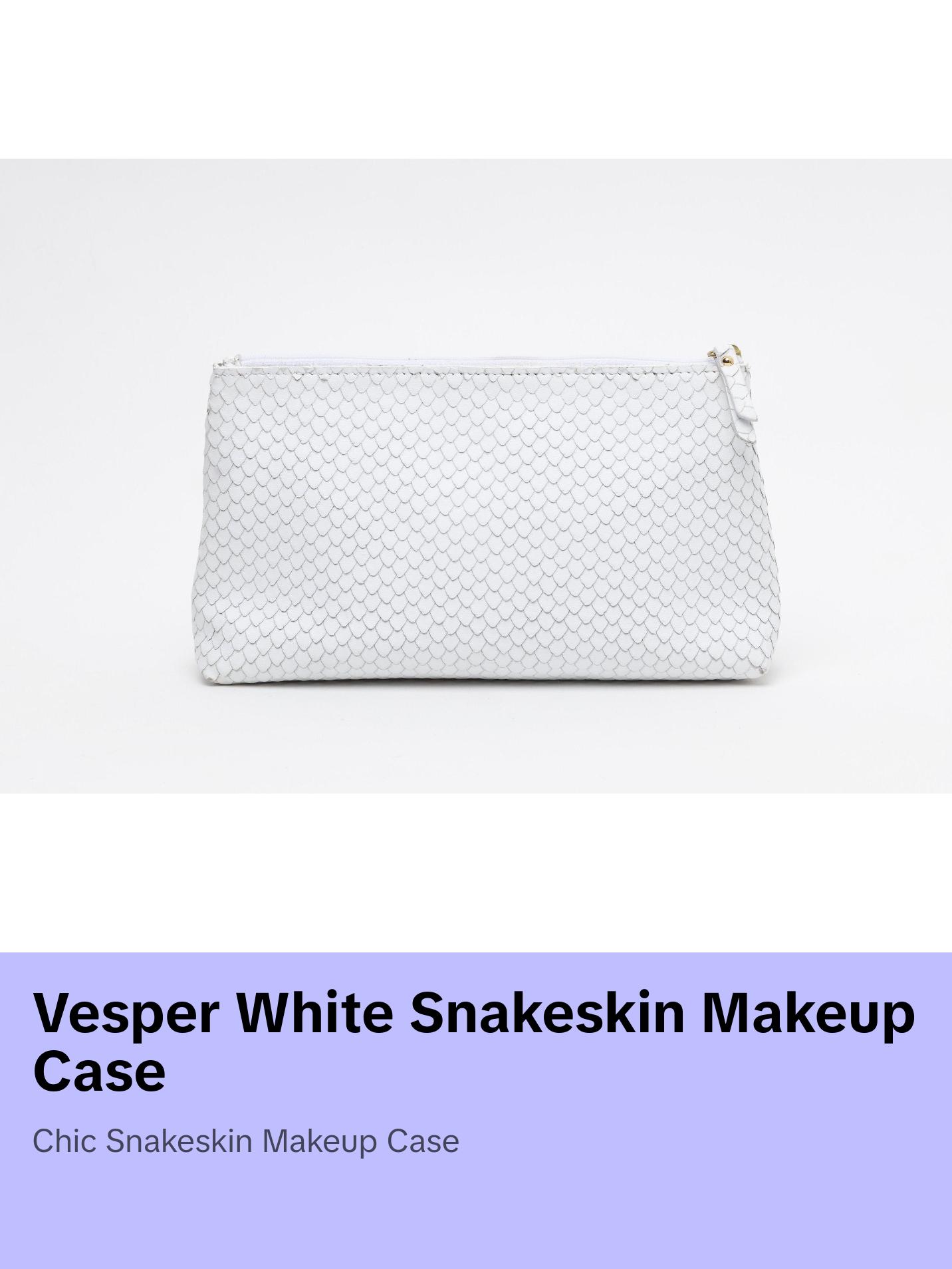 Vesper Makeup Case/White Snakeskin Embossed