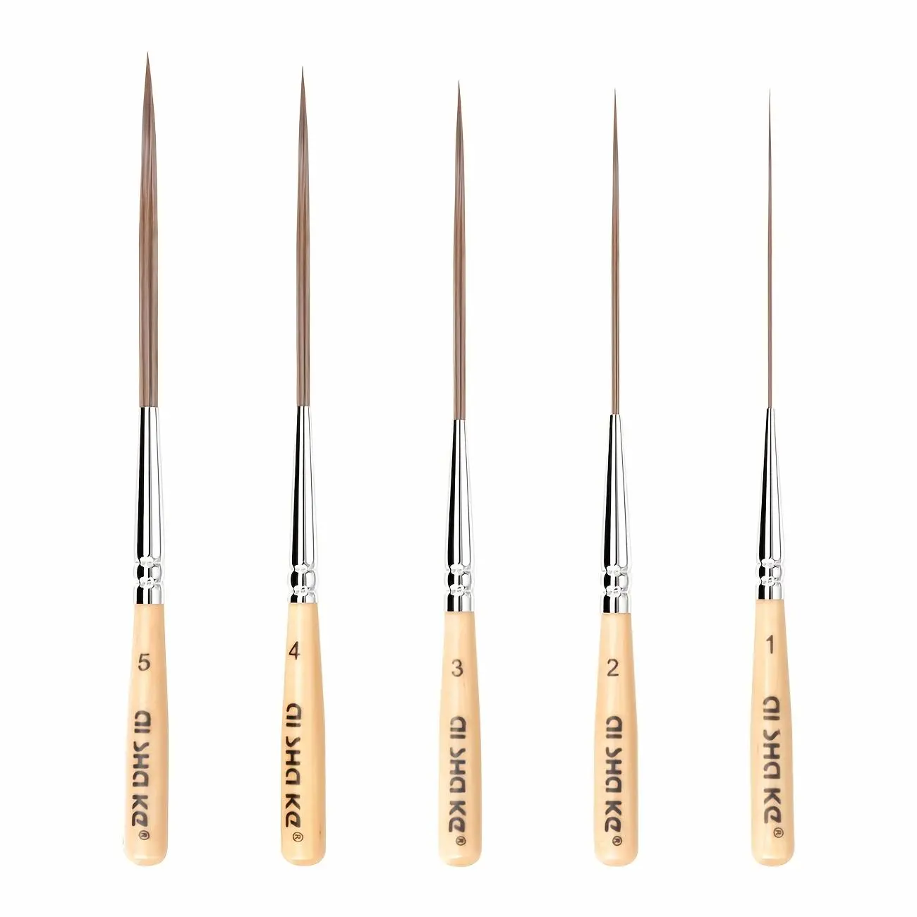 5pcs Artist Oil And Acrylic Paint Brush Set, Long Hair Liner Short Handle Brushes, Light Goat Hair, Ultra-Long Round, Metal Interface And Premium Wood Handle, Suitable for Oil Watercolor Gouache Painting, Ideal for Drawing Long Lines