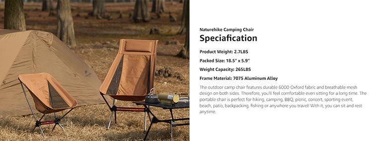 Naturehike Ultralight Camping Chair YL08/09 for Outdoor Hiking & Travel – 2.12 lbs Lightweight,Portable & Foldable with Anti-Sinking Feet camp camping accessories dealsforyoudays