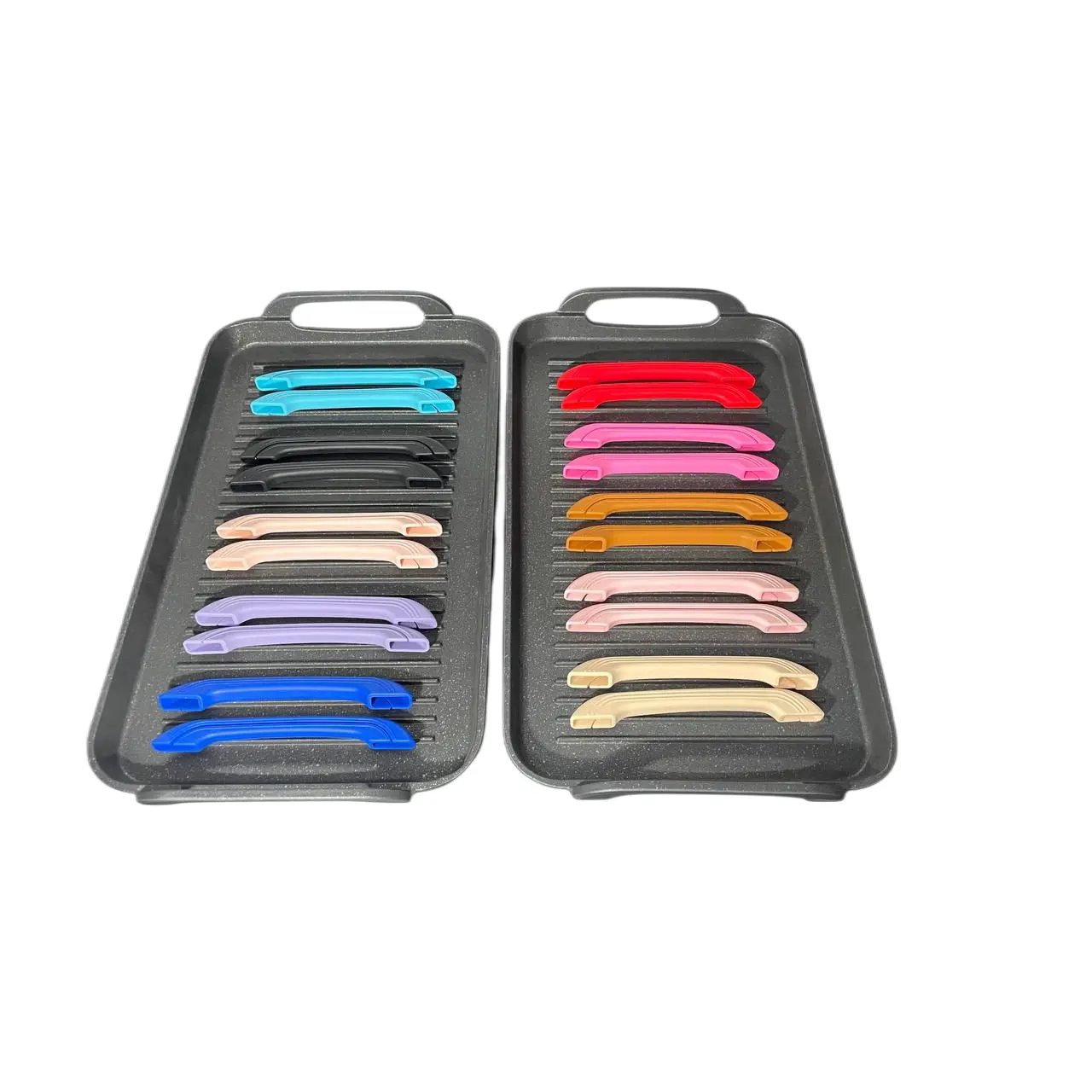 2 pack- RIBBED and SMOOTH double MARBLE griddle with FREE colored handles/2 COMALES Combo ACANALADO y LISO grueso de MARMOL de DOBLE parrilla para estufa de GAS con agarraderas de color GRATIS