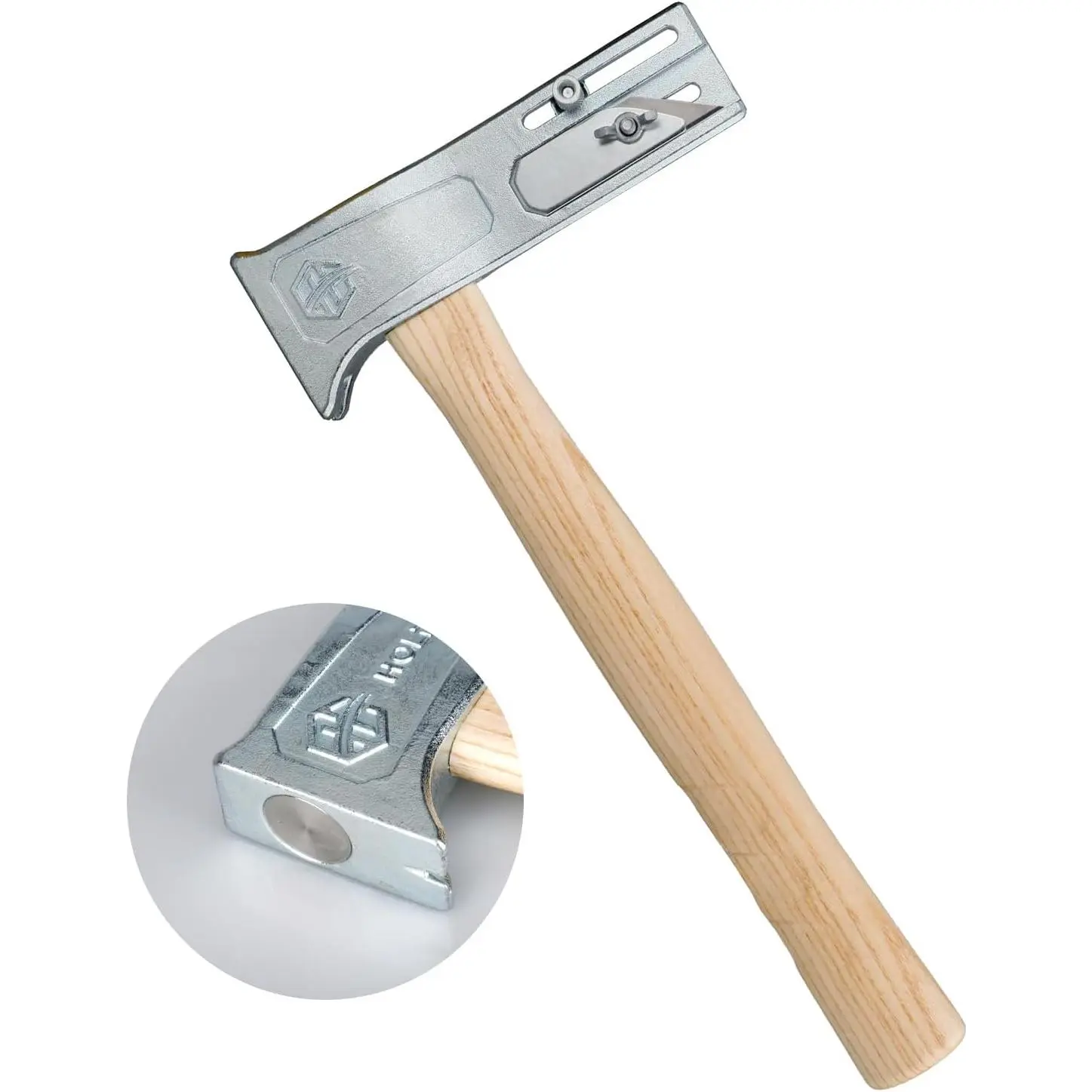 Magnetic Roofing Hammer with Anti-Rust Coating, Ash Wood Grip, Steel Head, Slide Gauge, Built-in Utility Knife & Nail Puller - All-in-1 Multi-Functional Tool for Shingle Repair