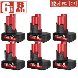 6-PACK 8.0Ah 12V Battery Compatible for Milwaukee M12 Battery 48-11-2401 48-11-241248-11-2411 48-11-2420 48-11-2410 12Volt A12High Capacity Replacement Lithium Battery for Cordless Power Tools