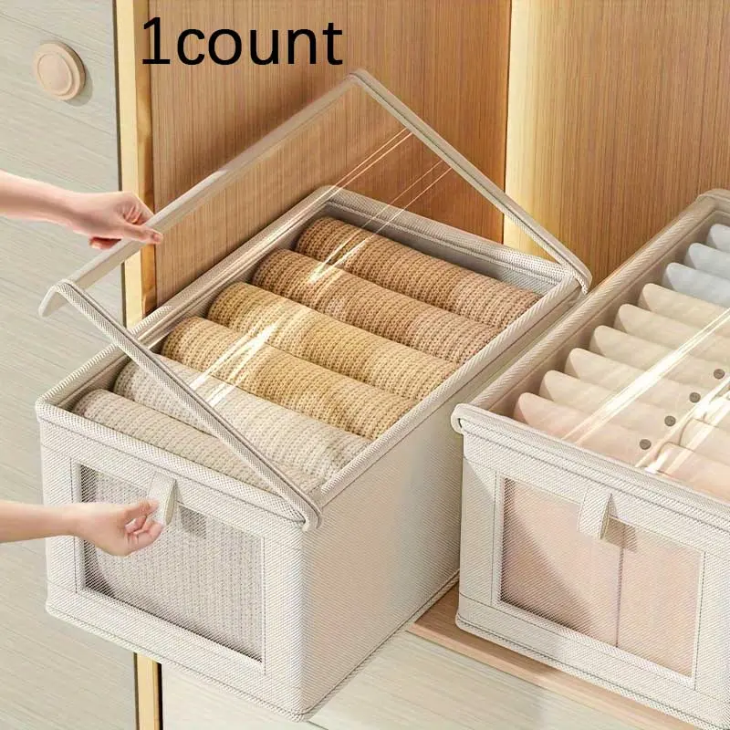Clothes Storage Box, 1 Count Foldable Clothes Storage Organizer with Clear Lid for Bedroom and Wardrobe, Home Organizer, Fabric Storage Organizer, Fabric Storage Boxes, Clothes Storage Chest, Closet Organization, Clothes Storage Organiser