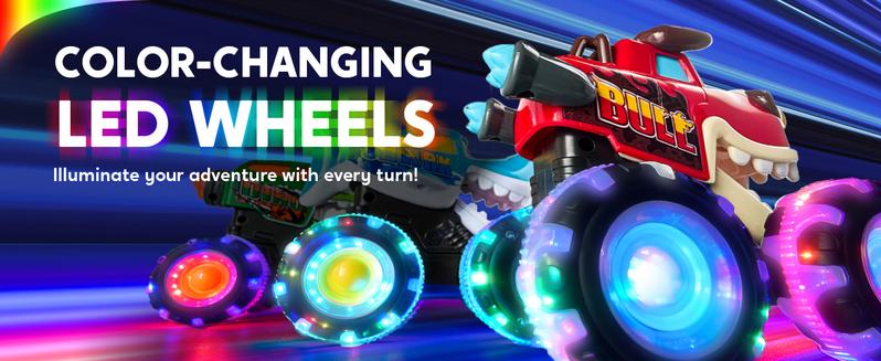 JOYIN Toys for Kids 3 Pack Monster Truck Toy, Motion Activated Light-Up Cars, Press & Go Cars for Boys Girls, Christmas Gifts for Kids Baby Toy Present Dinosaur Carrier Truck,MONSTER TRUCK SET Valentine's Day Gifts for Kids