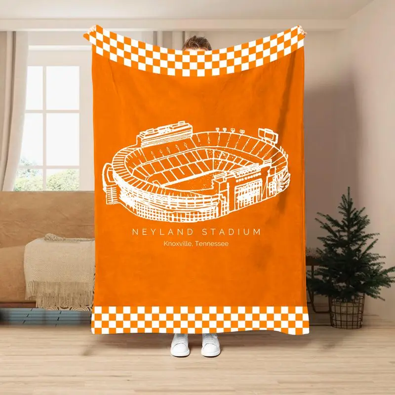 Neyland Stadium Tennessee Volunteers College Logo Fleece Flannel Blanket - Wrinkle Resistant All-Season Textile for Home Bedroom Sofa - Christmas Thanksgiving Gift for Family - Home & Travel Use