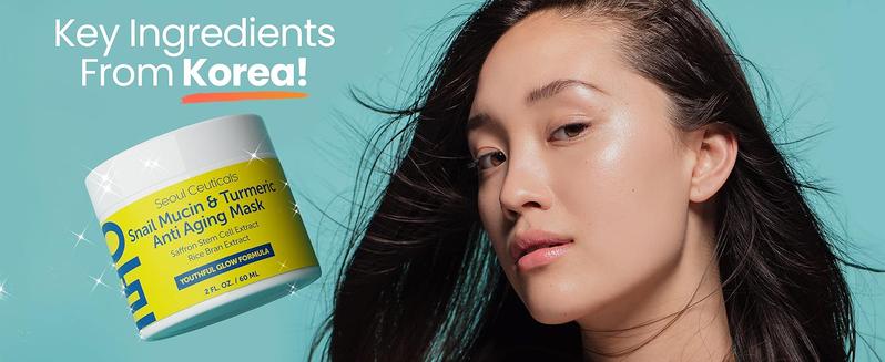 Snail Mucin & Turmeric Anti-Aging Face Mask & Moisturizer | Hydrating Self-Care for Dry, Sensitive Skin | Korean Skincare | Stocking Stuffer for Teen Girls | Bulk Christmas Gifts