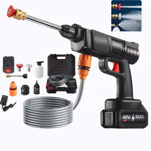 2-in-1 nozzle cordless power pressure，Multi-functional portable electric high-pressure water jet and hose car wash tool for outdoor camping, suitable for cleaning balcony windows, external walls, floors, fences and garden tools.