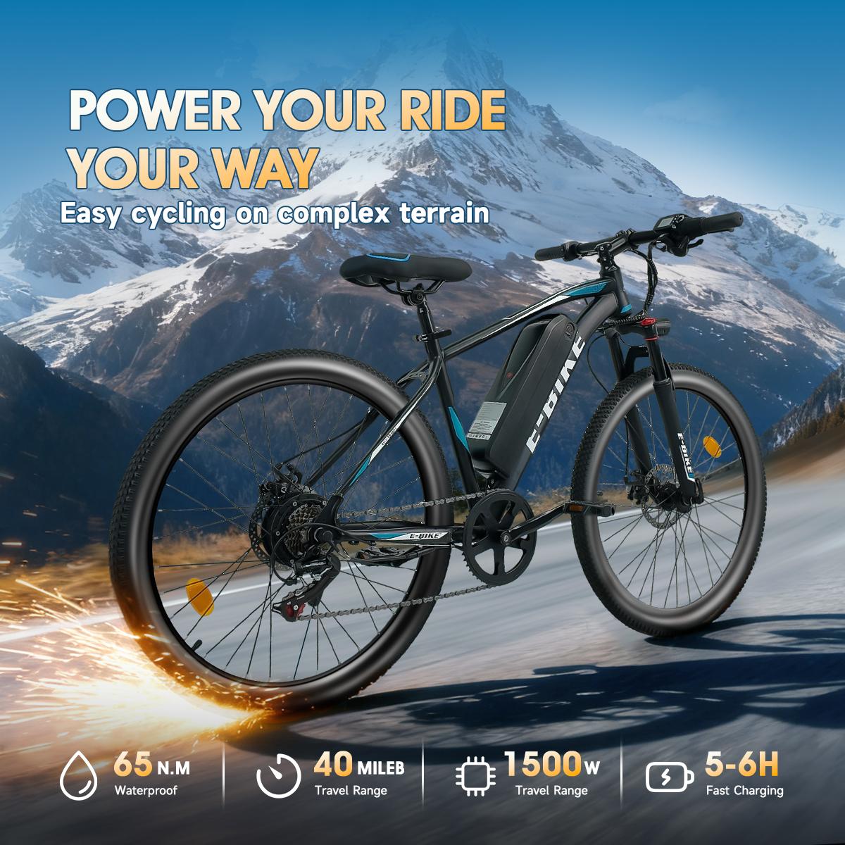 APYEAR 1500W Powerful Motor 26" Electric Mountain Bike for Adults 25MPH Speed 30-Mile Range 7-Speed Gears ebike for Commuting Adventure UL Certified Safety