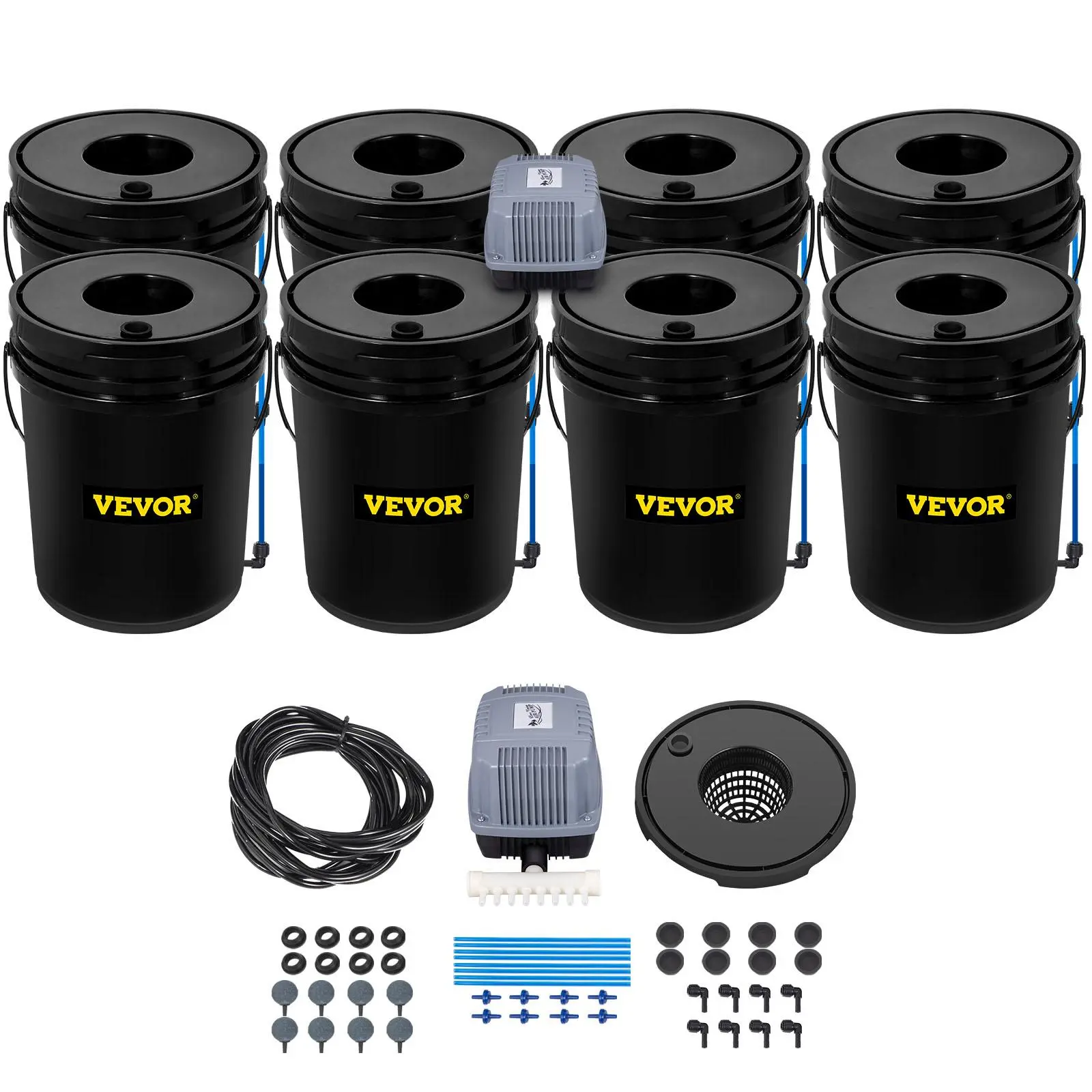 【FathersDayGift】VEVOR DWC Hydroponic System,  5 Gallon 8 Buckets, Deep Water Culture Growing Bucket, Hydroponics Grow Kit with Pump, Air Stone and Water Level Device, for Indoor/Outdoor Leafy Vegetables