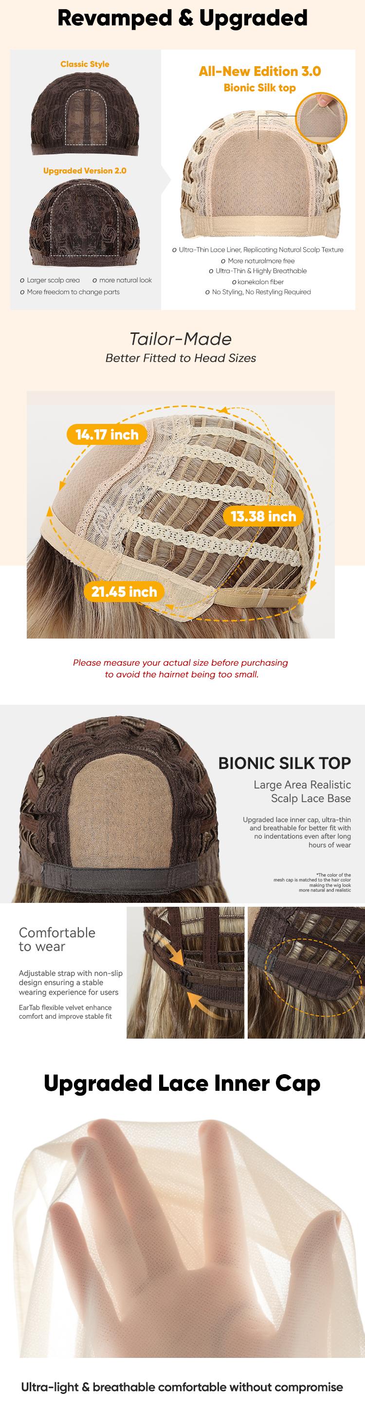 Kimi C-DWY New Technology! Bionic Silk Top 22-Inch Long Wave Light Brown Glueless Synthetic Wig with Bangs for Women High-Quality Premium Fiber Easy Wear Comfortable Fit