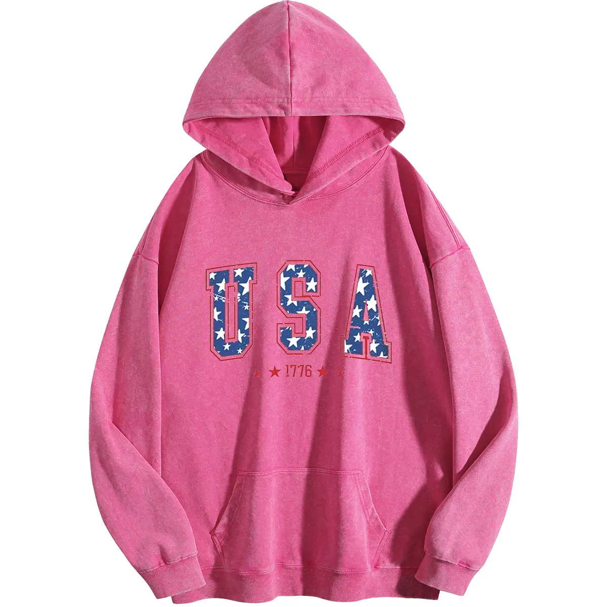 Holafish Women's USA Print Acid Wash Hoodie Vintage Sweatshirt Oversized Loose Fit Winter Warm Streetwear Casual Tunic graphic Crewneck