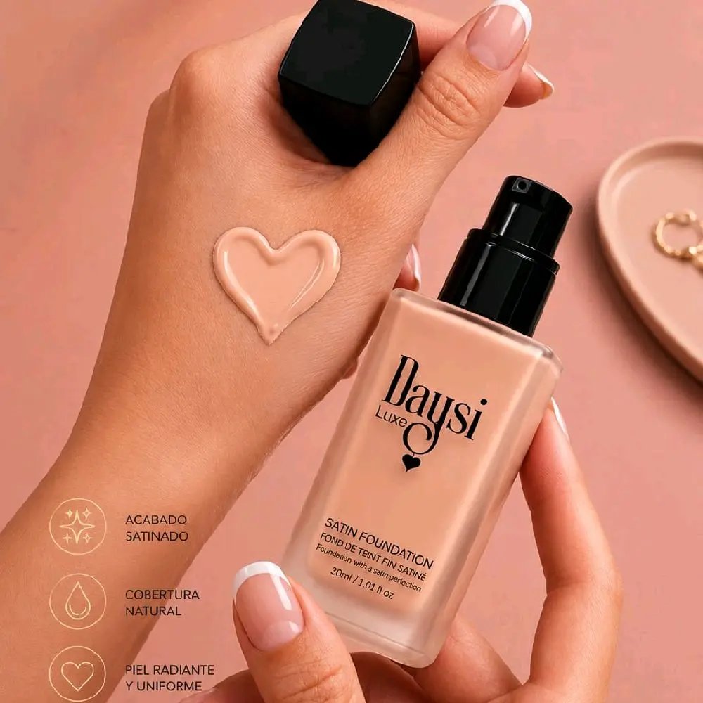 Daysiluxe Satin Foundation Cosmetic Bottle - Gluten-Free, Medium to Full Coverage, Lightweight, Buildable, Flawless, Radiant, Hydrating, Dewy Glowing Natural Look Makeup for Easy Blending