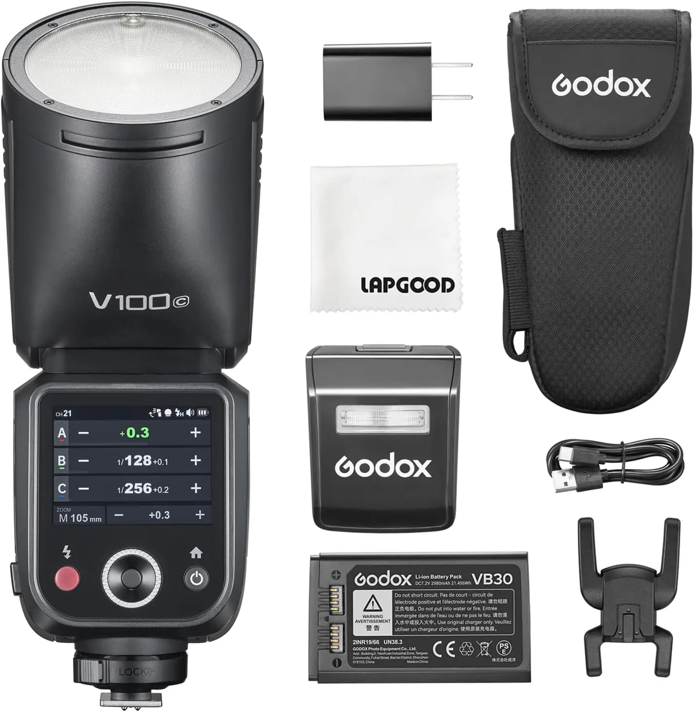 Godox V100-C USA Version 100Ws Round Head Camera Flash for Canon, 2.4G TTL Global Shutter Speedlite with HSS 1/8000S, Touch Screen Control, 1.7s Recycle Time