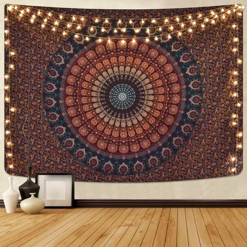 Bohemian Mandala Tapestry Hippie Tapestries Psychedelic Peacock Boho Tapestry Wall Hanging for Bedroom Decoration Decorative summerwins
