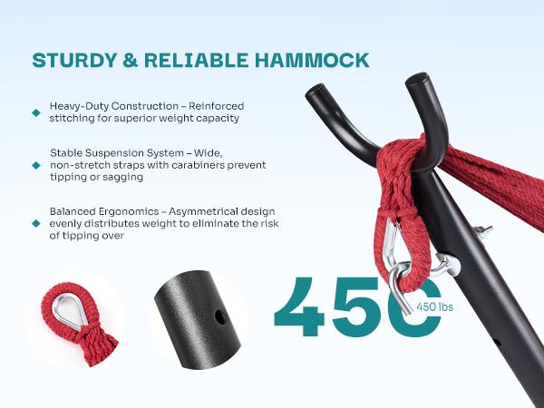 Double Hammock with Space Saving Steel Stand Heavy Duty 2 Person Standing Hammocks 450lb Capacity for Outside Garden Yard with Portable Carrying Bag