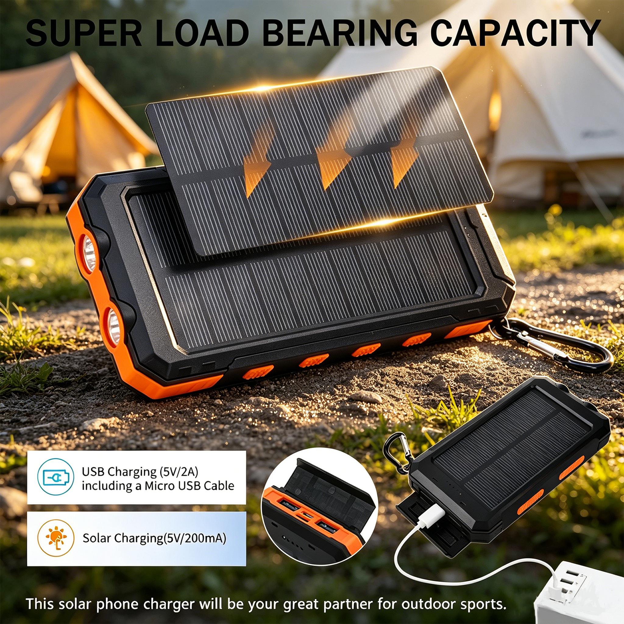 20000mAh Portable Solar Charger Emergency Power Bank (Phone Accessories, EDC Gear, Everyday Carry) - Dual USB-A Output, LED Flashlight, Waterproof Outdoor Design with Compass, Clip, Carabiner, Battery Anxiety Solutions (TikTok Shop Back to School),sohochi