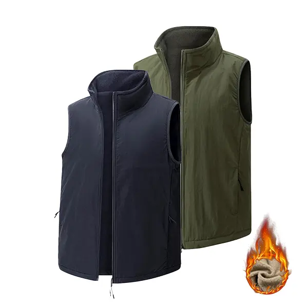 Men’s 2-Pack Fleece-Lined Polyester Sports Clothes Vest - Menswear Top, Sleeveless Regular-Fit Casual Zippered Warm Waistcoat, Machine Washable All-Season Wear